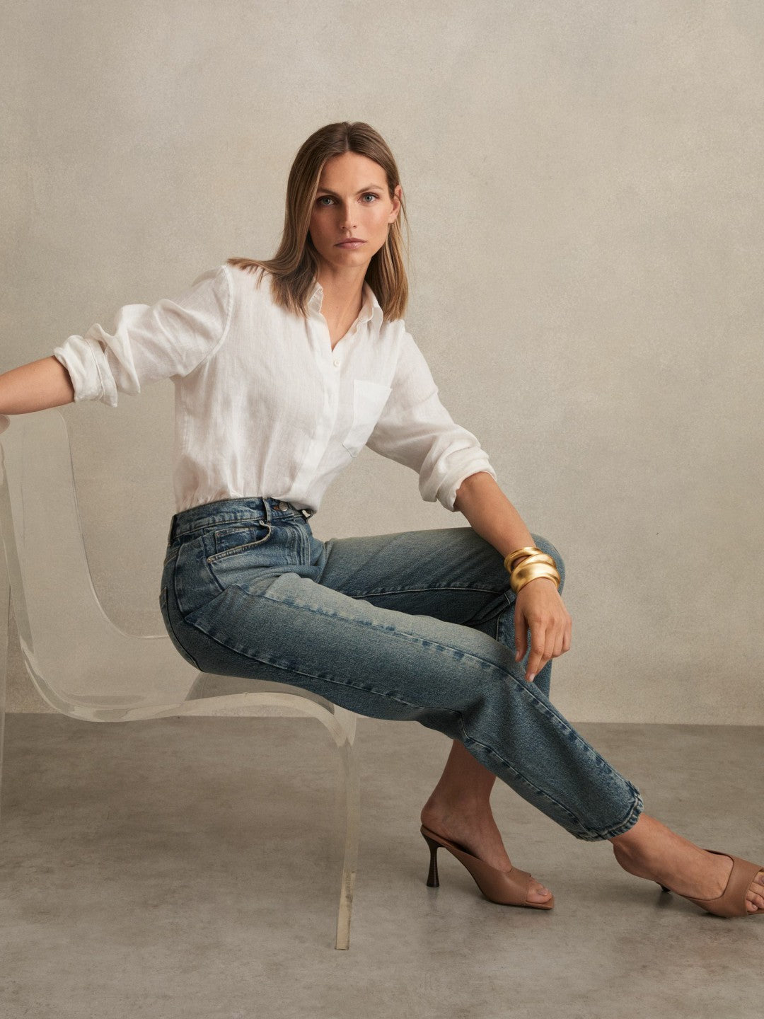Reiss Offer - Petite Barrel-Leg Seam Jeans in Mid Blue