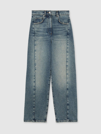 Reiss Offer - Petite Barrel-Leg Seam Jeans in Mid Blue