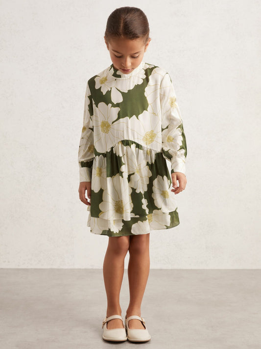 Reiss Popular Choice - 3-9 yrs Floral-Print Swing Dress in Green