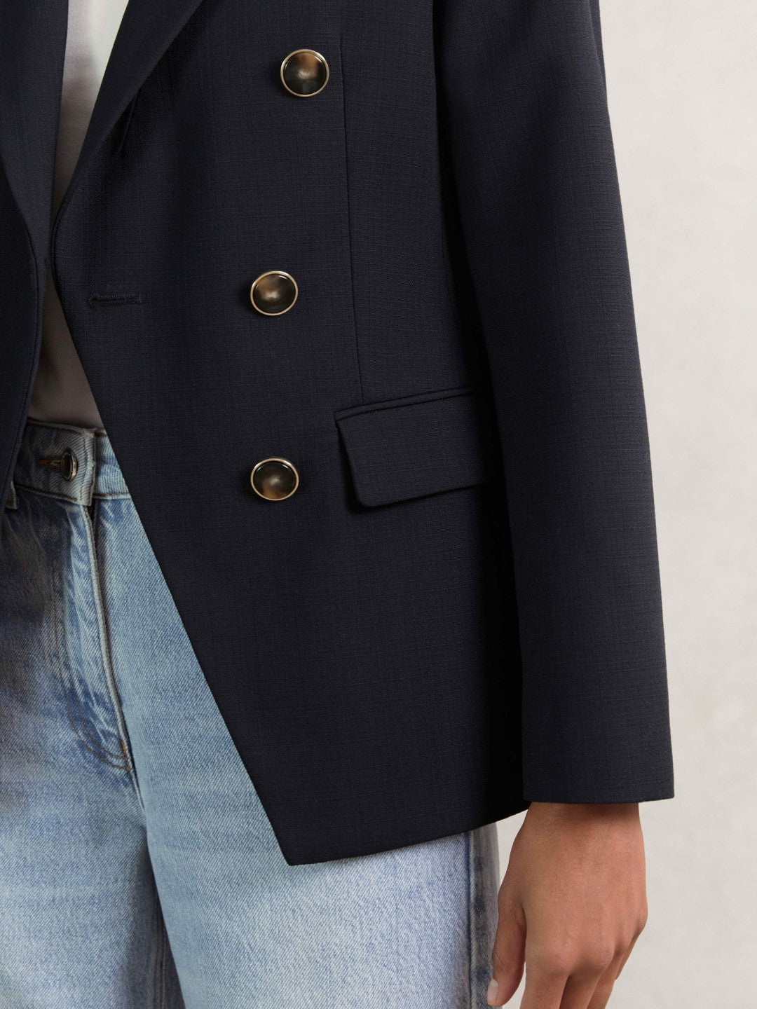 Reiss Affordable - Petite Wool-Blend Double-Breasted Blazer in Navy
