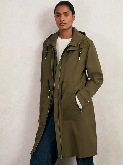 Reiss Petite Removable-Hood Parka Rain Coat in Khaki