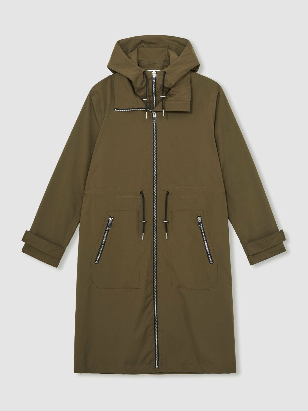 Reiss Petite Removable-Hood Parka Rain Coat in Khaki