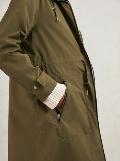 Reiss Petite Removable-Hood Parka Rain Coat in Khaki