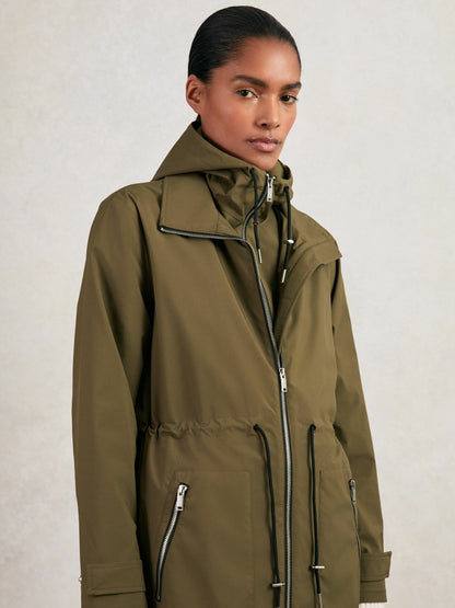 Reiss Petite Removable-Hood Parka Rain Coat in Khaki