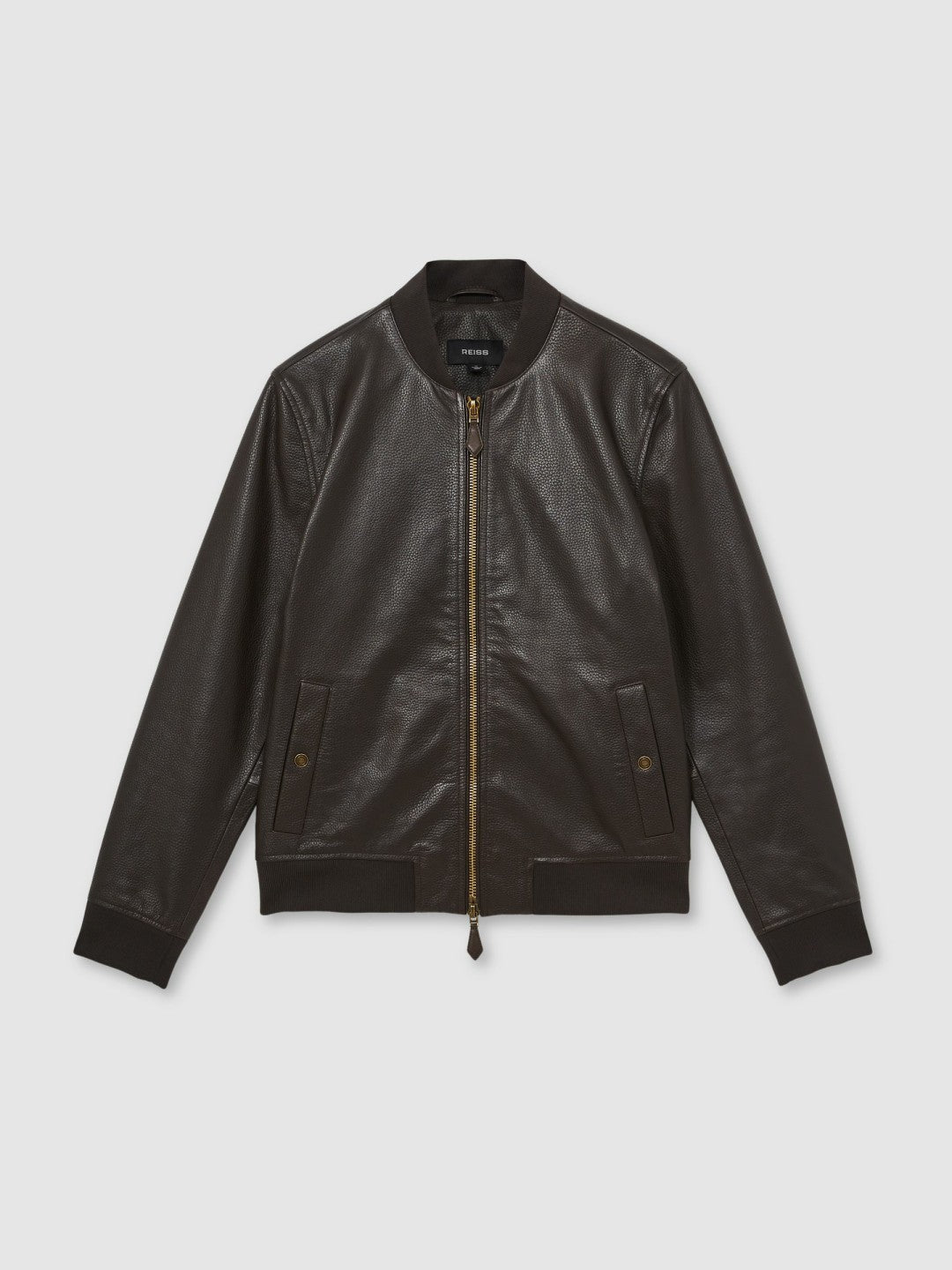 Reiss Popular Choice - Leather Bomber Jacket in Brown