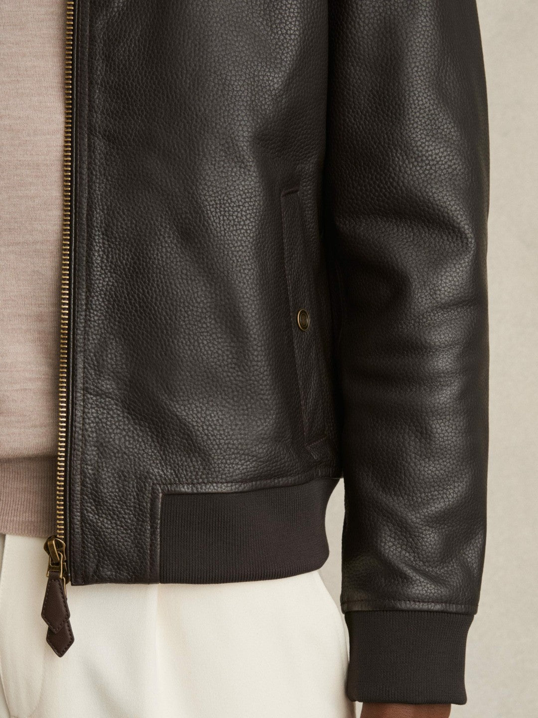 Reiss Popular Choice - Leather Bomber Jacket in Brown
