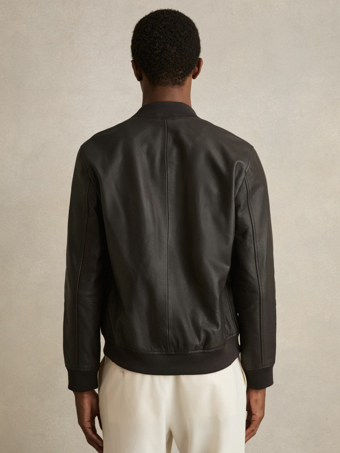 Reiss Popular Choice - Leather Bomber Jacket in Brown
