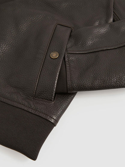 Reiss Popular Choice - Leather Bomber Jacket in Brown