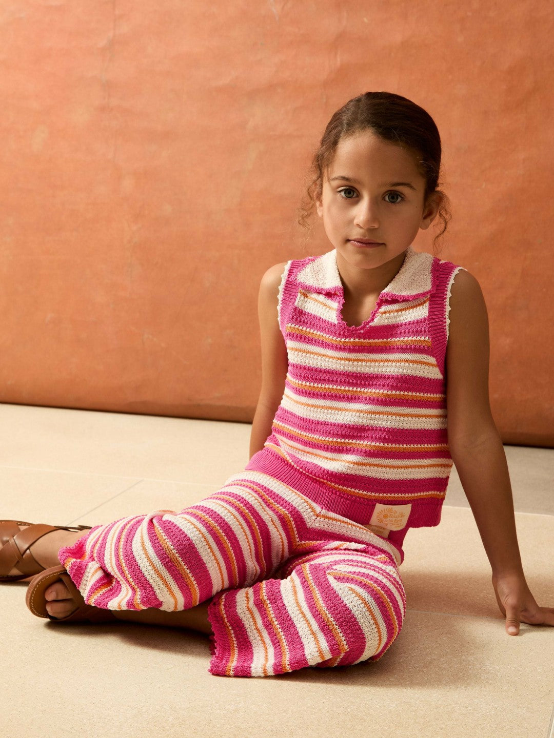 Reiss 4-9 yrs SmileyWorld Stripe Knit Trousers in Pink