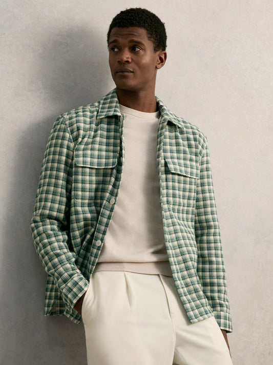 Reiss Woven Check Twin Pocket Overshirt in Green Multi