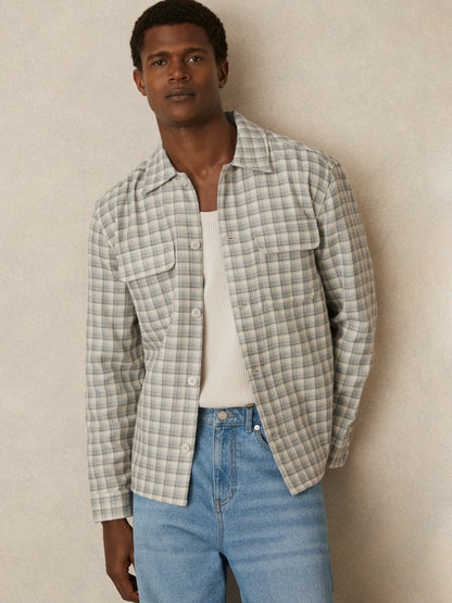 Reiss Popular Choice - Woven Check Twin Pocket Overshirt in Light Grey