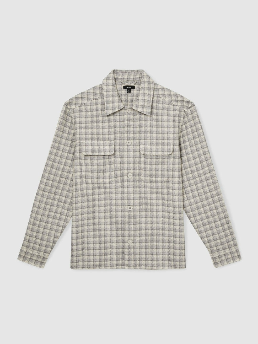 Reiss Popular Choice - Woven Check Twin Pocket Overshirt in Light Grey