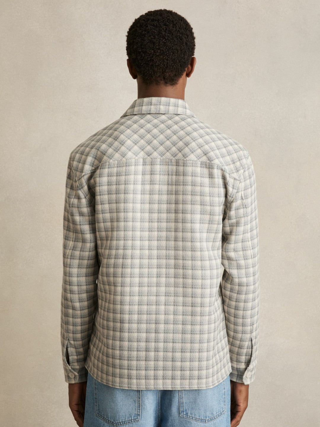 Reiss Popular Choice - Woven Check Twin Pocket Overshirt in Light Grey