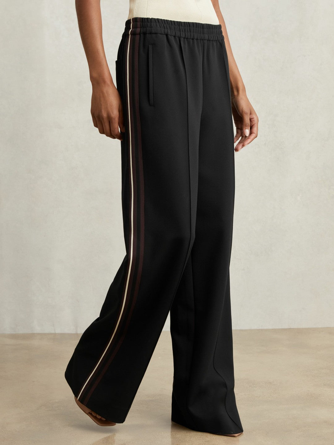 Reiss Petite Side-Stripe Wide-Leg Trousers in Black