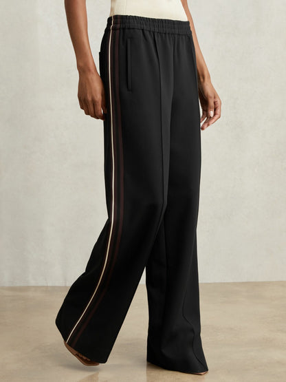 Reiss Petite Side-Stripe Wide-Leg Trousers in Black