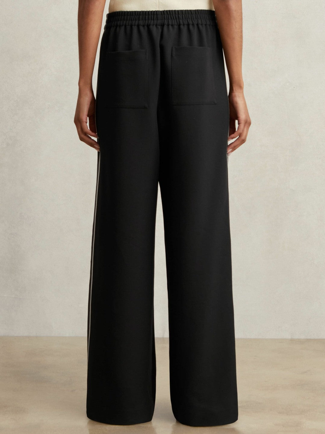 Reiss Petite Side-Stripe Wide-Leg Trousers in Black