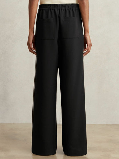 Reiss Petite Side-Stripe Wide-Leg Trousers in Black