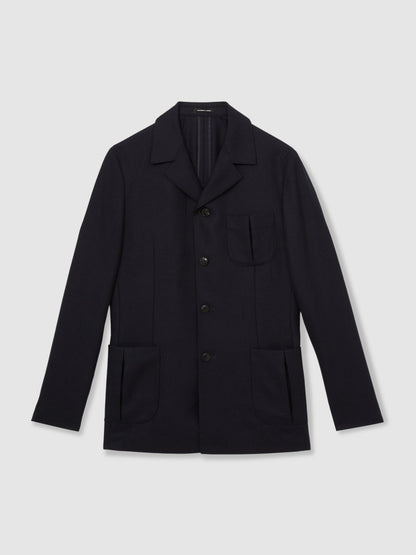 Reiss Popular Choice - Wool-Blend Single-Breasted Blazer Slim-Fit in Navy