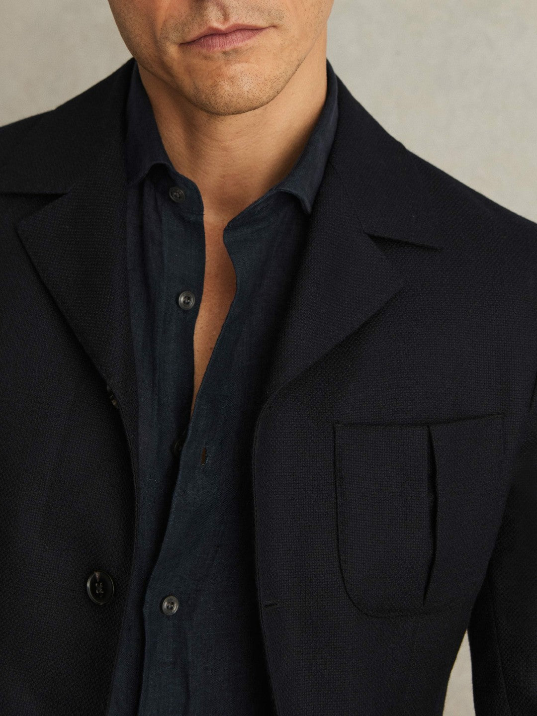 Reiss Popular Choice - Wool-Blend Single-Breasted Blazer Slim-Fit in Navy