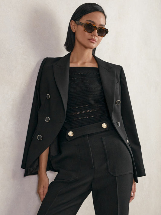 Reiss Sale - Petite Wool-Blend Double-Breasted Blazer in Black