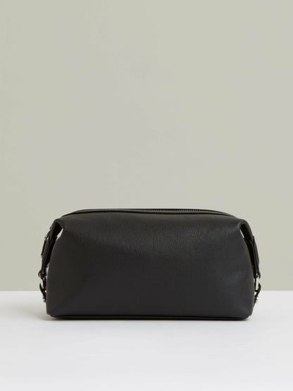 Reiss Sale - Micro-Grain Leather Washbag in Black