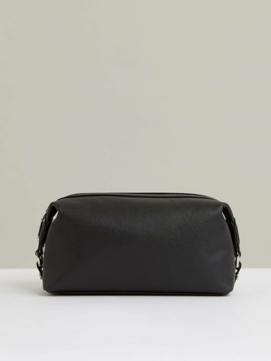 Reiss Sale - Micro-Grain Leather Washbag in Black