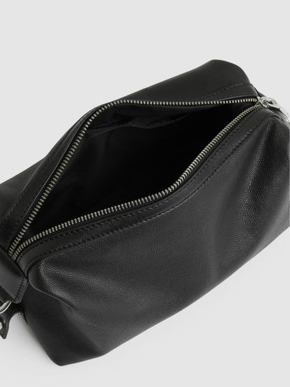 Reiss Sale - Micro-Grain Leather Washbag in Black