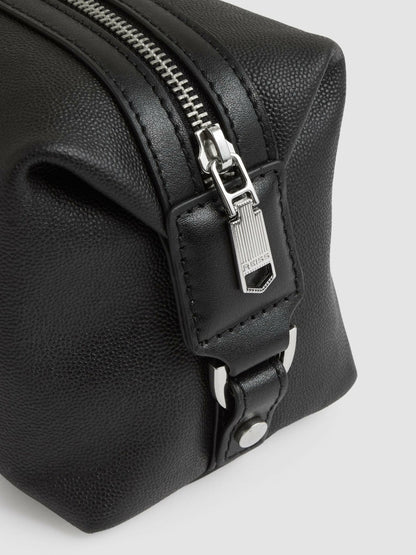 Reiss Sale - Micro-Grain Leather Washbag in Black