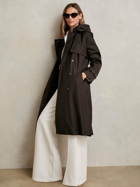 Reiss Value - Hooded Insert Trench Coat in Chocolate Brown