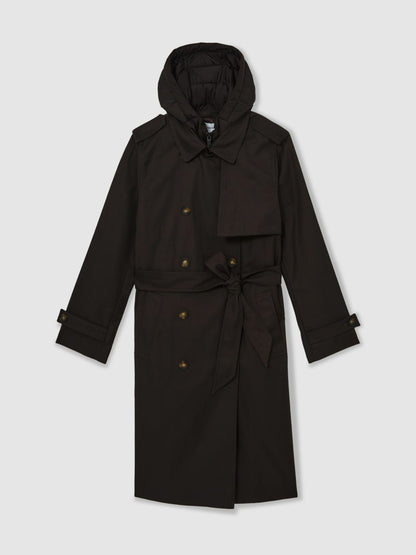 Reiss Value - Hooded Insert Trench Coat in Chocolate Brown