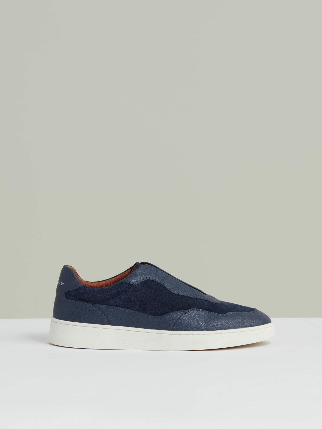 Reiss Sale - Leather Elasticated-Lace Trainers in Navy Blue