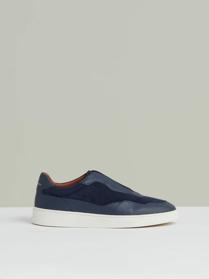 Reiss Sale - Leather Elasticated-Lace Trainers in Navy Blue