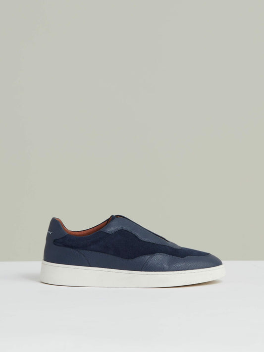 Reiss Sale - Leather Elasticated-Lace Trainers in Navy Blue