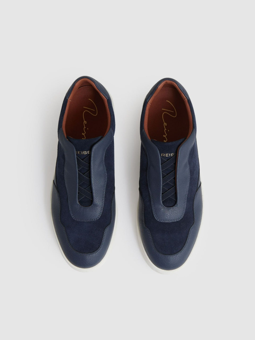 Reiss Sale - Leather Elasticated-Lace Trainers in Navy Blue