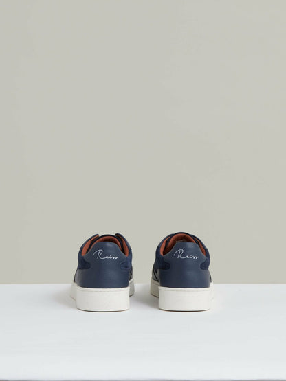 Reiss Sale - Leather Elasticated-Lace Trainers in Navy Blue
