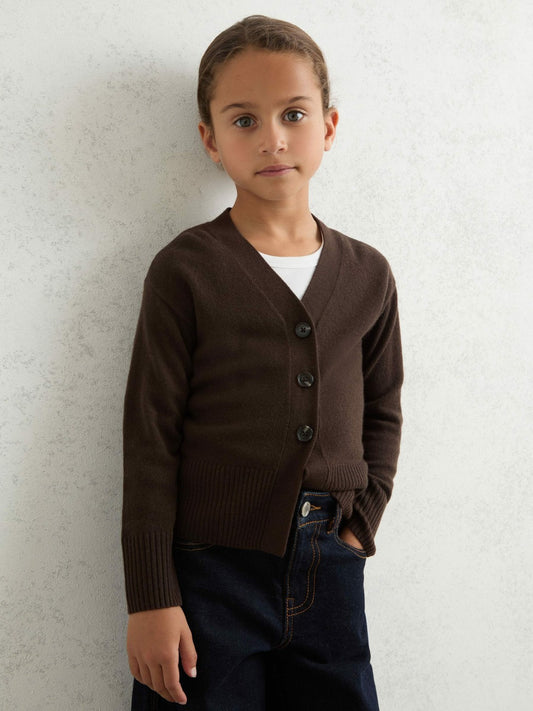 Reiss Value - 4-9 yrs Wool-Blend Fitted Cardigan With Cashmere in Brown