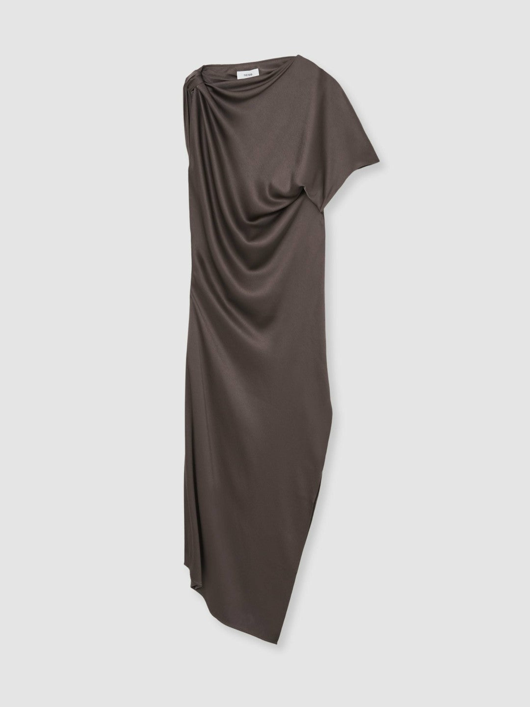 Reiss Satin Asymmetric Draped Midi Dress in Mauve