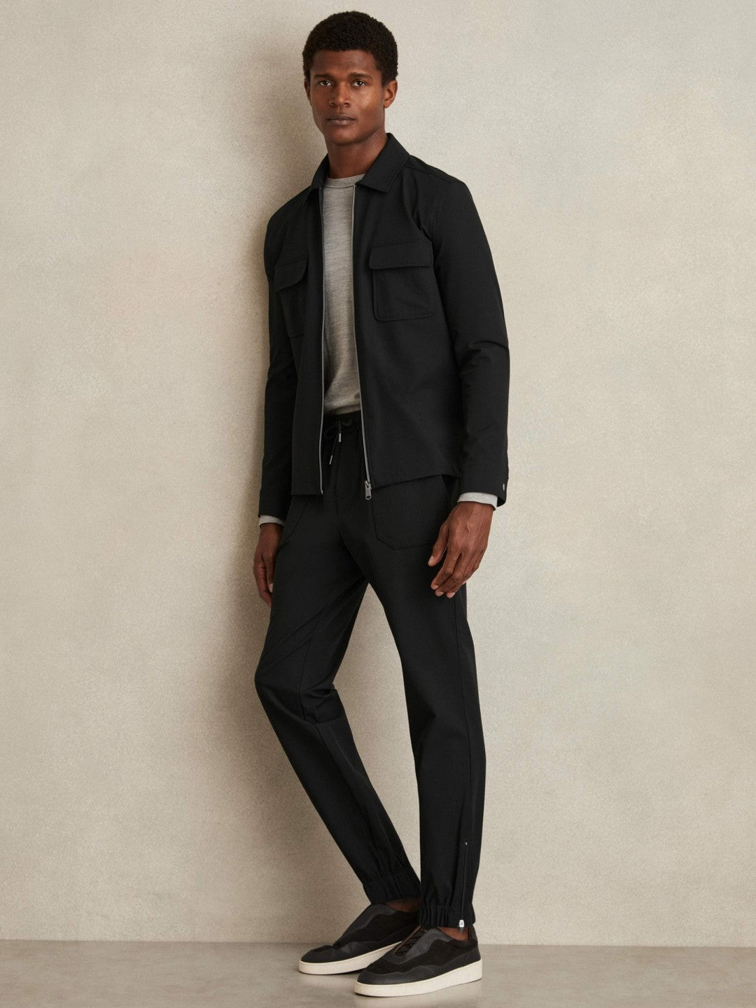 Reiss Offer - Drawstring Technical Cuffed Trousers in Black