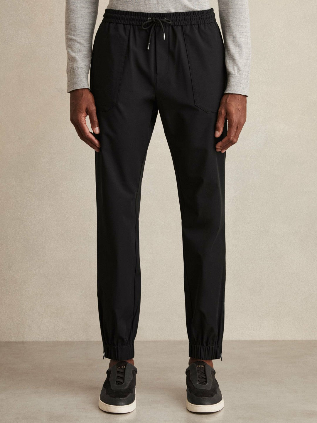 Reiss Offer - Drawstring Technical Cuffed Trousers in Black