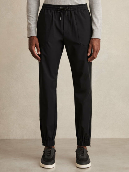 Reiss Offer - Drawstring Technical Cuffed Trousers in Black