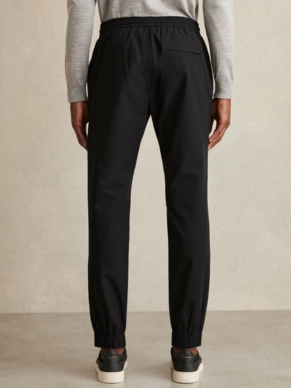 Reiss Offer - Drawstring Technical Cuffed Trousers in Black