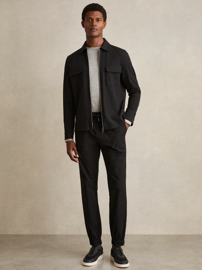 Reiss Offer - Drawstring Technical Cuffed Trousers in Black