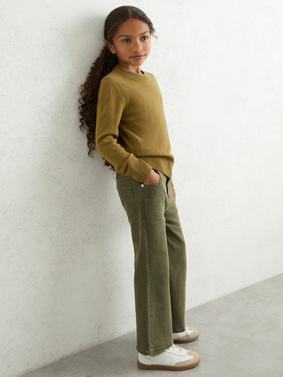 Reiss Offer - 13-14 yrs Wool-Blend Open-Stitch Jumper with Cashmere in Khaki Green
