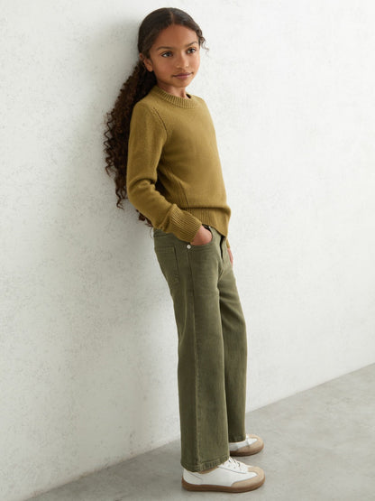 Reiss Offer - 13-14 yrs Wool-Blend Open-Stitch Jumper with Cashmere in Khaki Green