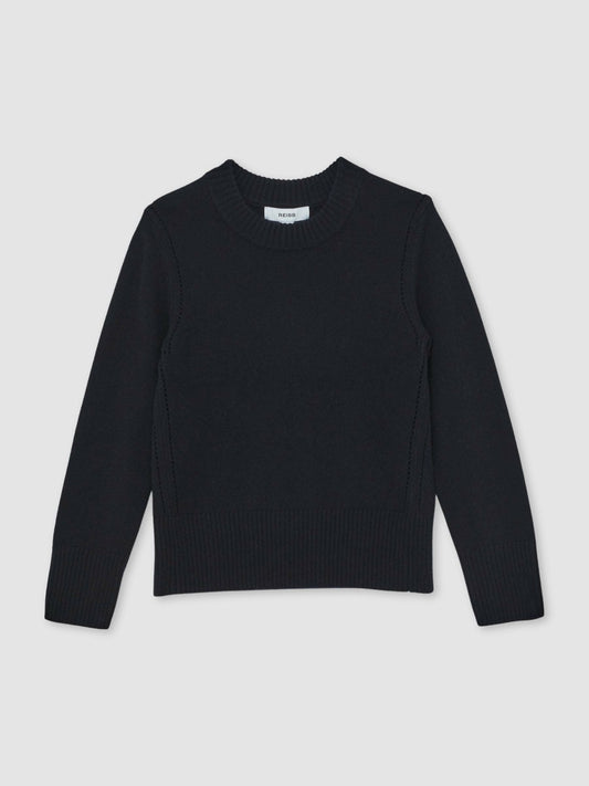 Reiss Popular Choice - 13-14 yrs Wool-Blend Open-Stitch Jumper with Cashmere in Navy