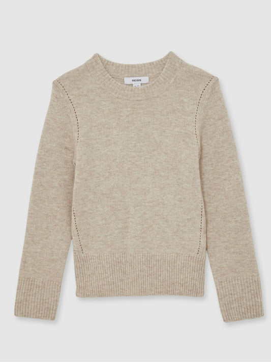 Reiss Deal - 13-14 yrs Wool-Blend Open-Stitch Jumper with Cashmere in Oatmeal