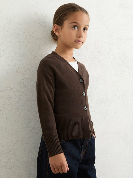 Reiss Offer - 9-13 yrs Wool-Blend Fitted Cardigan With Cashmere in Brown