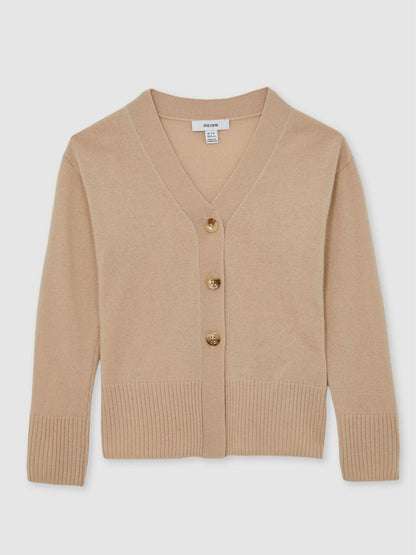 Reiss Best Seller - 13-14 yrs Wool-Blend Fitted Cardigan With Cashmere in Neutral
