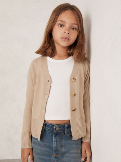 Reiss Best Seller - 13-14 yrs Wool-Blend Fitted Cardigan With Cashmere in Neutral