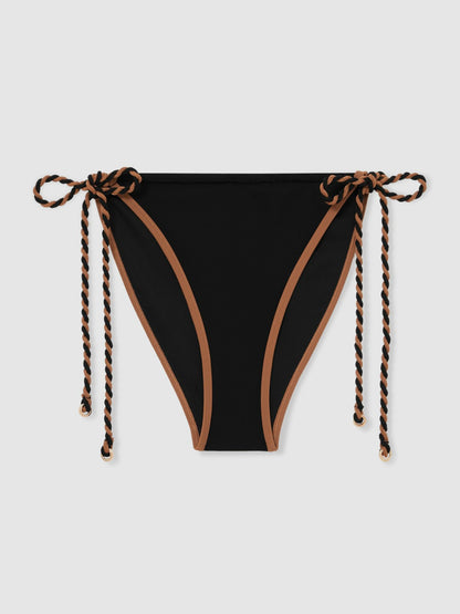 Reiss Value - Twist-Strap Tie-Side Bikini Bottoms in Black/Brown